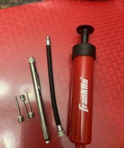 Franklin Sports Ball Pump Kit -7.4" - Perfect for Basketballs, Soccer Balls and More - Complete Hand Pump Kit with Needles, Flexible Hose, Air Pressure Gauge and Carry Bag,Red 41 71BEcNJRMuL