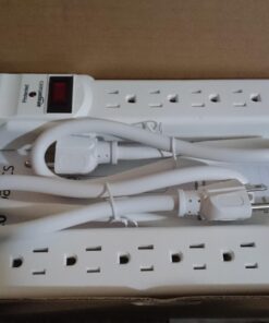 Amazon Basics Rectangular 6-Outlet, 200 Joule Surge Protector Power Strip, 2 Foot, White - Pack of 2 36 71BEqUeP9lL