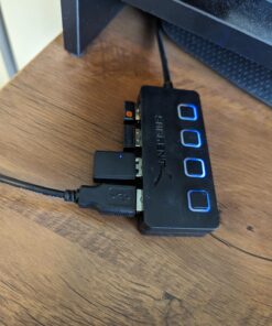 Sabrent 4-Port USB Hub, USB 3.0 Fast Data Hub with Individual LED Power Switches, 2 Ft Cable, Slim & Portable, for Mac & PC (HB-UM43) 34 71BFam64J L