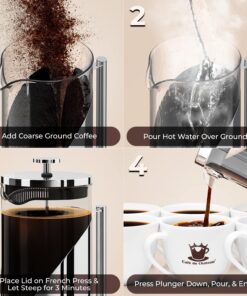 The Original Glass French Press Coffee Maker - Versatile Coffee Press, Tea Press w/ 4 Level Filtration, BPA Free French Press Stainless Steel Coffee Maker by Cafe Du Chateau (34oz) 40 71BG GYkotL
