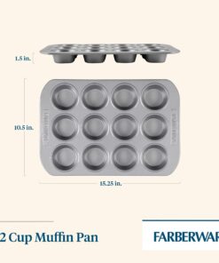 Alternative view of Farberware Nonstick Bakeware 12-Cup Muffin Tin / Nonstick 12-Cup Cupcake Tin - 12 Cup, Gray 12 Cup Muffin