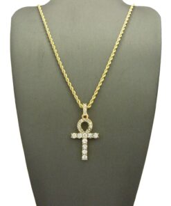 Fashion 21 Micro Pave Egyptian Ankh Cross Pendant 22 to 27 inches Various Chain Necklace Gold Tone 2mm 24" Rope Chain 14 71BGZaqC8eL