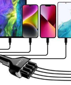 LMAV Car Charger Adapter, 4 Ports Multi USB Car Charger, QC 3.0 Fast Car Phone Charger Compatible with iPhone 14 13 12 11 Pro Max iPad Pro, Samsung Galaxy S22 Note 20.Black Black 16 71BGkP GiKL