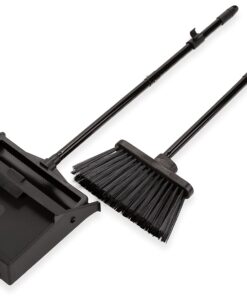 Carlisle FoodService Products Duo-Pan Upright Dust Pan and Broom Broom Set with Clip for Floor Cleaning, Restaurants, Office, And Janitorial Use, Plastic, 36 Inches, Black 36 Inches (Pack of 1) 27 71BJyqtR2YS