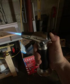 Blow Torch, Professional Kitchen Cooking Torch with Lock Adjustable Flame Refillable Mini Blow Torch Lighter for BBQ, Baking, Brulee Creme, Crafts and Soldering(Butane Gas Not Included) Silver+black 33 71BM0W6AdL