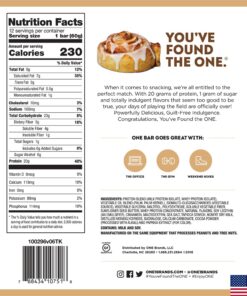 ONE Protein Bars, Cinnamon Roll, Gluten Free Protein Bars with 20g Protein and Only 1g Sugar, Guilt-Free Snacking for High Protein Diets, 2.12 oz (12 Count) 24 71BNAu7u2nL