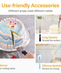 Kootek Aluminium Alloy Revolving Stand 12" Cakes Turntable with 12.7" Angled Frosting, 3 Comb Icing Smoother, Silicone Spatulas Pie Server/Cutter Baking Decorating Tools 28 71BNDZVHL7L