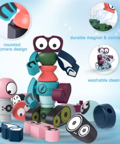Gifts2U Magnetic Robots, 35PCS Magnetic Blocks Set for Kids with Storage Box, Stacking Robots Toy STEM Educational Playset for Boys and Girls Ages 3-6 Style A 19 71BP hHXRKL