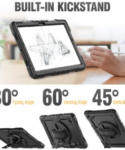 HXCASEAC Shockproof Case for Samsung Galaxy Tab A7 Lite with Screen Protector / 360 Rotating Hand Strap/Built-in Stand/Protective Carrying Case for Tab A7 lite 8.7 Case SM-T220 T225 T227, Black Black/Black 8.7 inch-Tab A7 lite 29 71BRCPtapL
