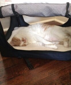 PetLuv-Happy Cat Premium Cat Carrier Soft Sided Foldable Top & Side Loading Pet Crate & Carrier Locking Zippers Shoulder Straps Seat Belt Lock Plush Pillow 24.0"L x 16.0"W x 16.0"H Navy Blue 37 71BS5p3g7sL