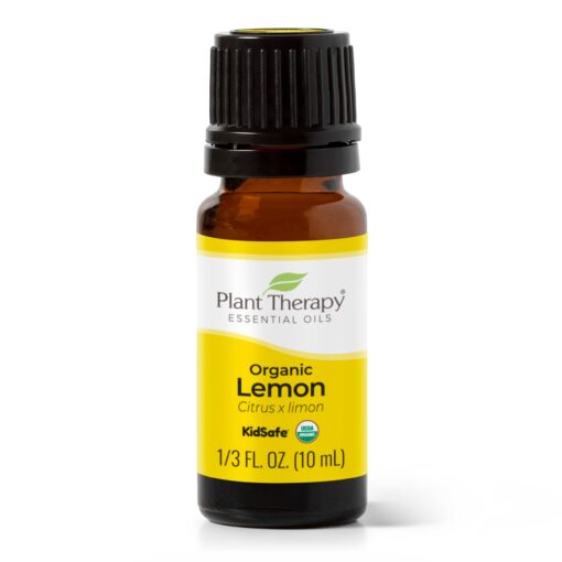 Plant Therapy Organic Lemon Essential Oil 100% Pure, USDA Certified Organic, Undiluted, Natural Aromatherapy, Therapeutic Grade 10 mL (1/3 oz)