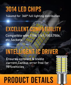 LUYED 1156 LED Bulb 2880 Lumens 6500K Xenon White Super Bright BA15S 1141 1003 7506 P21W LED Replacement for Backup Reverse Tail Brake Turn Signal Lights,Pack of 2 28 71BT1l8Y5WL