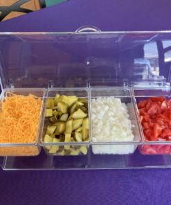 Oaklyn Large Clear Condiment Server Organizer on Ice with Containers and Lid – BPA-Free Serving Bar Compartments and Plastic Box Tray – Chilled Caddy Dispenser Set - Holds 80 oz Total 32 71BT5jeZWDL