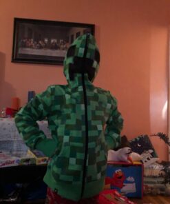 JINX Minecraft Big Boys' Creeper Zip-Up Costume Hoodie, with Mask Small Green 21 71BVvpp0QRL