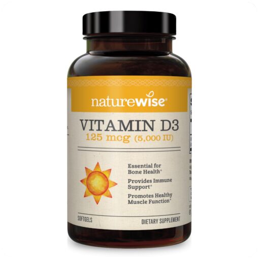 NatureWise Vitamin D3 5000iu (125 mcg) 1 Year Supply for Healthy Muscle Function, and Immune Support, Non-GMO, Gluten Free in Cold-Pressed Olive Oil, Packaging Vary ( Mini Softgel), 360 Count 360 Count (Pack of 1)