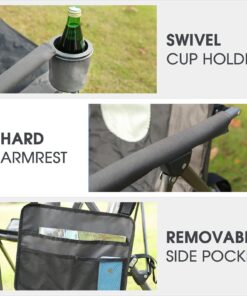 PORTAL Oversized Folding High Back Lawn Chairs Portable for Adults Outside Hard Armrest Cup Holder Carrying Strap for Camp Soccer Sports, Supports 300LBS, Black Mesh back 16 71BYel FcAL