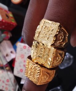 Halukakah Mens Gold Ring Diamond 3PCs Set,18K Real Gold/Platinum Filled Kanji Rich/Luck/Wealth Lab Diamonds Prong Set Size Adjustable,Gift for Men Gold Plated 3 Rings Set 27 71BZx0HaF8L