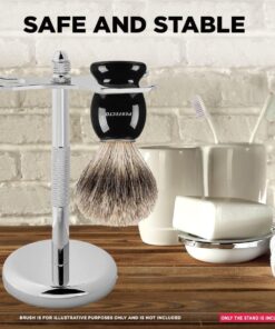 Perfecto Deluxe Chrome Razor and Brush Stand - The Best Safety Razor Stand. This Will Prolong The Life of Your Shaving Brush, metal 24 71BaY4u6r9L