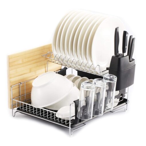 Premium Racks Professional Dish Rack - 304 Stainless Steel - Fully Customizable - Microfiber Mat Included - Modern Design - Large Capacity Black