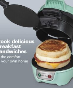 Hamilton Beach Breakfast Sandwich Maker with Egg Cooker Ring, Customize Ingredients, Perfect for English Muffins, Croissants, Mini Waffles, Perfect White Elephant Gifts, Mint (25482) Single 24 71BesPhC8L