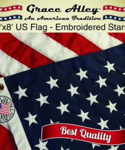 American Flag 5x8 Outdoor by Grace Alley, Embroidered Stars and Sewn Stripes, Heavy Duty, Hand Made and All Weather Fade Resistant - Long Lasting Nylon & Brass Grommets for High Wind Durability, 100% Made in USA 26 71Bfzrt24kS