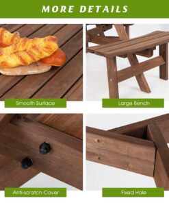 Giantex 6 Person Wooden Picnic Table Set with Wood Bench, with Umbrella Hold Design, Perfect for Outdoor Garden Yard Pub Beer Dining, Dark Brown 67"L×67" W×27.5" 25 71BiA9uxRGL