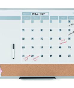 MasterVision Magnetic Dry Erase Monthly Calendar Planner Push Pin Corkboard Combo with Marker Tray, 24" x 36", Gray Plastic Frame, White, MB0707186P 24" x 36" 32 71BiNGlMUPL 1