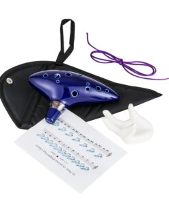 Alternative view of TOTMC Legend of Zelda Ocarina of Time Triforce Link 12 Hole Alto C Mediant Tone Ocarina Zelda Cosplay Ceramic Replica + Textbook Blue,Gold,Silver