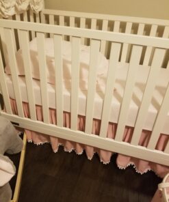 Pink Crib Skirt Pleated with White Lovely Pompoms, Bedding Dust Ruffle for Baby Girls, 14" Drop, Fit All Standard Crib Bed, Fade Resistant Crib Bed Skirt Machine Wash Tassel Pink 34 71BjqZkef0L