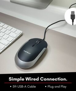 Macally Silent Wired Mouse - Slim & Compact USB Mouse for Apple Mac or Windows PC Laptop/Desktop - Designed with Optical Sensor & DPI Switch - Simple & Comfortable Wired Computer Mouse (Space Gray) Black with Space Gray Trim 17 71Bk8WFn6TL