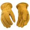 Kinco - Kid's Unlined Suede Cowhide Leather Work Gloves, Extremely Durable, Easy-On Cuff, Fitted Elastic Wrist, (Style No. 50) 38 71BkngcEZoL