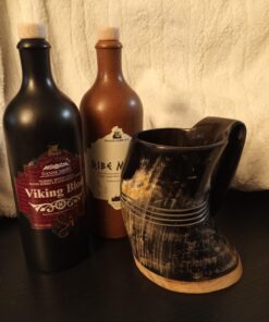 Norse Tradesman XL Viking Drinking Horn Mug - 100% Authentic Beer Horn Tankard With Hardwood Bottom & Ring Engravings | The Eternal, Low Polish, approx. 30 oz 34 71BmSGc0B1L 1