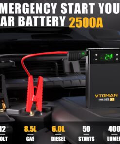 VTOMAN X1 Jump Starter with Air Compressor, 2500A Portable Battery Booster(Up to 8.5L Gas/6L Diesel Engines) with 150PSI Digital Auto Tire Inflator, 12V Car Lithium Battery Jump Box Pack Power Charger Gray 29 71Bn0V TvyL