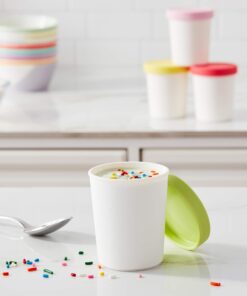 Tovolo Sweet Treat, 6 oz. Mini Tubs Set of 4, Tight-Fitting Silicone Lid, Easy Stacking Reusable Ice Cream Container, 6-Ounces, Assorted MINI Sweet Treat Tubs Set of 4 28 71BopZo12L
