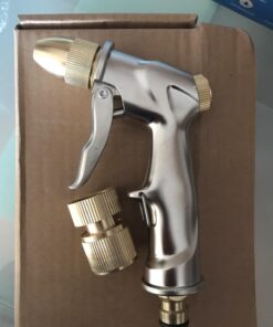 ESOW Garden Hose Nozzle, 100% Heavy Duty Metal Spray Gun with Full Brass Nozzle, 4 Watering Patterns Watering Nozzle- High Pressure Pistol Grip Sprayer for Watering Plants, Car Wash and Showering Dog Bullet Modelling Silver 27 71BpPHGm1nL
