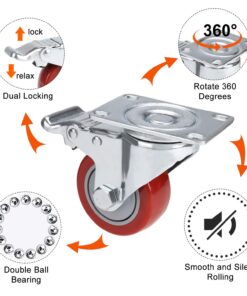 Alternative view of COOCHEER Casters, 3'' Heavy Duty Casters, Load 1200lbs, Lockable Bearing Caster Wheels with Brakes, 360-degree Top Plate Swivel Casters for Furniture and Workbench, Casters Set of 4, Red (Free Screws)