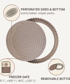 HAPPIELS Non-Toxic Nonstick 9-inch Tart Pan with Removable Bottom Perforated | Round Gold Quiche Pan 9'' Tart Pan 15 71Bqh57aBL