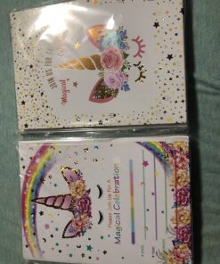 T-Antrix 24 Pcs Unicorn Invitations with 24 Envelopes, Double Sided Rainbow Glitter Unicorn Birthday Party Invitation Cards for Kids Birthday Baby Shower Unicorn Party Supplies 40 71BqhmnS6DL