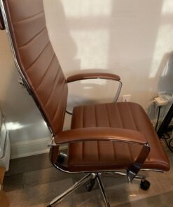 Amazon Basics High-Back Executive Swivel Office Desk Chair with Ribbed Puresoft Upholstery, Lumbar Support, Modern Style, 23.25"D x 24.75"W x 45.25"H, Brick Red 33 71BrYhxz1tL