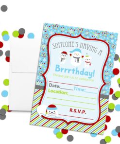 Alternative view of Brrrthday Winter Friends Birthday Party Invitations, 20 5"x7" Fill In Cards with Twenty White Envelopes by AmandaCreation