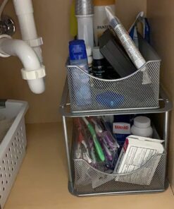 Sorbus 2 Tier Under The Sink Organizer Baskets with Mesh Sliding Drawers —Ideal for Cabinet, Countertop, Pantry, and Desktop, for Bathroom, Kitchen, Office, etc.—Made of Steel (Silver) Silver 20 71Btgp6Wf6L