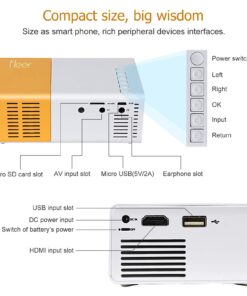 Meer Mini Projector,Portable Movie Projector,Smart Home Projector,Neat Projector for iOS,Android,Windows,PS5,Laptop,TV-Stick,Compatible with HDMI,USB,Audio,TF Card,AV and Remote Control YG300 33 71Bvb 2aRJL