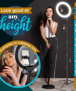 GearLight Ring Light - 10" Selfie Tripod Stand with LED Lights, Dual Phone Holders, Adjustable Height and Lighting for Recording, Makeup & Photography - Cute Room Decor Stuff & Gifts For Teen Girls 10 inch 22 71BwGAoojdL
