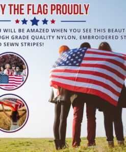 Alternative view of American Flag - Heavy-Duty US Flag - Embroidered Stars - Nylon USA Flag Built for Outdoors - Sewn Stripes - UV Protection - Brass Grommets (3x5 ft) 3x5 FT