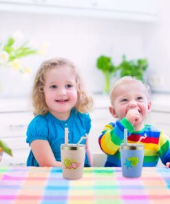 Housavvy Sippy Cups for Toddlers, Easy Clean, Dishwasher Safe, BPA Free Kids Stainless Steel Cups with Tritan Lids and Kids Smoothie Silicone Reusable Ocean -1 22 71C2xmRg2FL