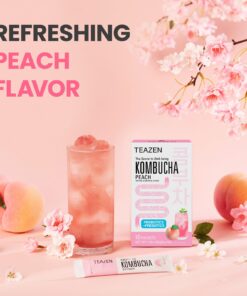 Teazen Kombucha Tea, Zero Sugar, Sparkling Fermented Powdered Mix Beverage from Korea, Live Probiotics & Prebiotics, 10 Sticks, 1.76oz (Peach) Peach 9 71C3na4F9zL