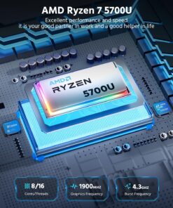 Alternative view of KAMRUI Mini PC Ryzen 7 5700U(8C/16T, up to 4.3GHz), Mini Computer 16GB DDR4 RAM 512GB M.2 2280 NVME SSD Mini PC Gaming, 4K Dual Display Mini Desktop Support WiFi6/BT5.2/Dual Channel AMD Ryzen 7 5700U 16+512GB
