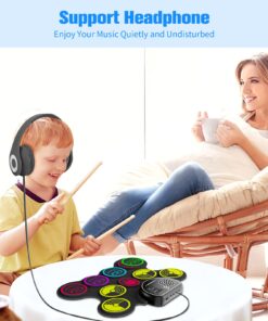 Miortior Electronic Drum Set, 10 Pads Roll-up Drum Practice Pad with Drum Pedals & Drum Sticks, Portable Drum Pad Machine Built-in Speaker with Headphone Jack, Great Christmas & Birthday Gift for Kids 21 71CBvHc zfL