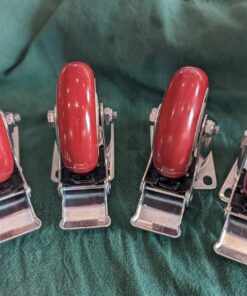 ABSLIMUS 4 inch Heavy Duty Casters Load 2400lbs, Lockable Bearing Plate Caster Wheels with Brakes, 360-degree Swivel Casters for Furniture and Workbench Cart, Set of 4 (Free Screws and a Spanner) 4 inch Red 35 71CCBPuOYRL