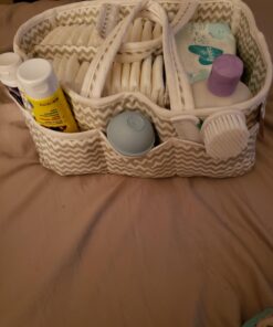 Dove Gray Chevron Storage Caddy - Chevron Print Body, Handles and Lining, Gray and White Trim, Gray and White, Two Handles, 12 in x 6 in x 8 in Dove Gray 38 71CDoNYyibL